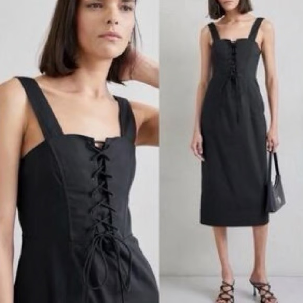 STAUD Sutton Lace Up Midi Dress, Size 4, $395